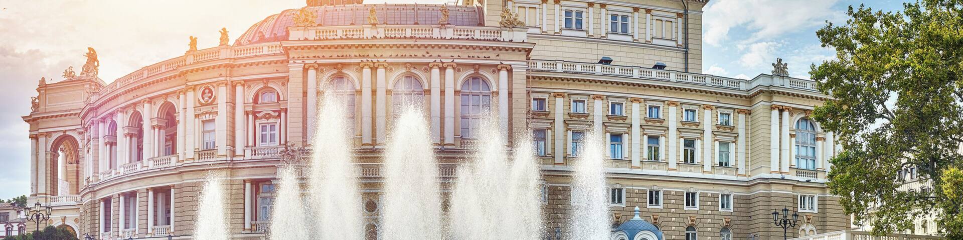 Panoramic view of Opera and Ballet Theater in Odessa, Ukraine.
