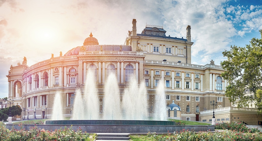 Panoramic view of Opera and Ballet Theater in Odessa, Ukraine.