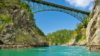 The Deception Pass Bridge bridge connecting Whidbey Island to Fidalgo Island in the U.S. state of Washington; Shutterstock ID 76707403