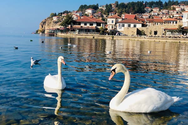 Ohrid lake with the old town behind