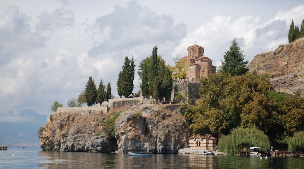 One of the many Macedonian Orthodox Churches on the shores of Lake Ohrid - there are 365 churches, one for every day of the year.
You can get to this one by walking up the hill, or alternatively, there are small passenger boats from the city centre.