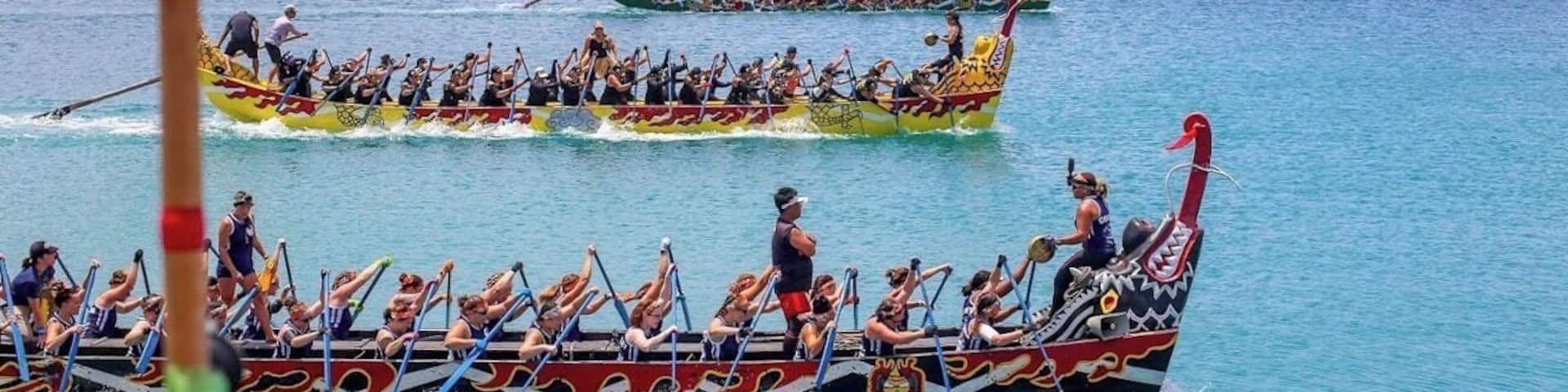 45th Naha Dragon Boat Festival in Okinawa, Japan. Each boat weighs 2,500lbs with 32 paddlers, drummer, coach m, and 2 kajitoris to steer the boat. #Adventure #okinawa #japan