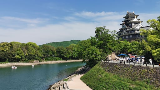 Okayama Castle against the clear blue skies..