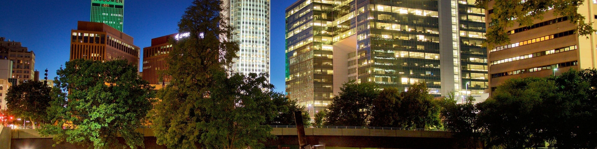 Omaha which includes a city, a skyscraper and night scenes