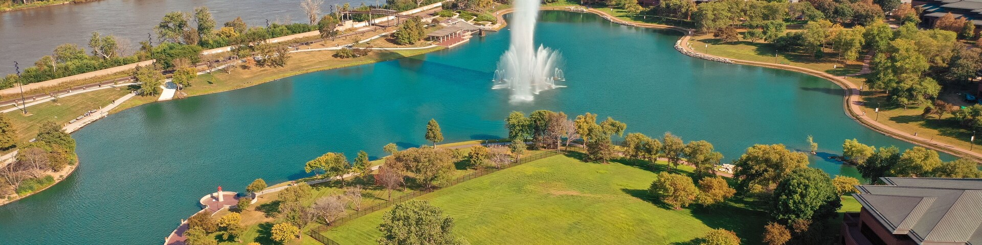 Downtown Omaha Nebraska drone view