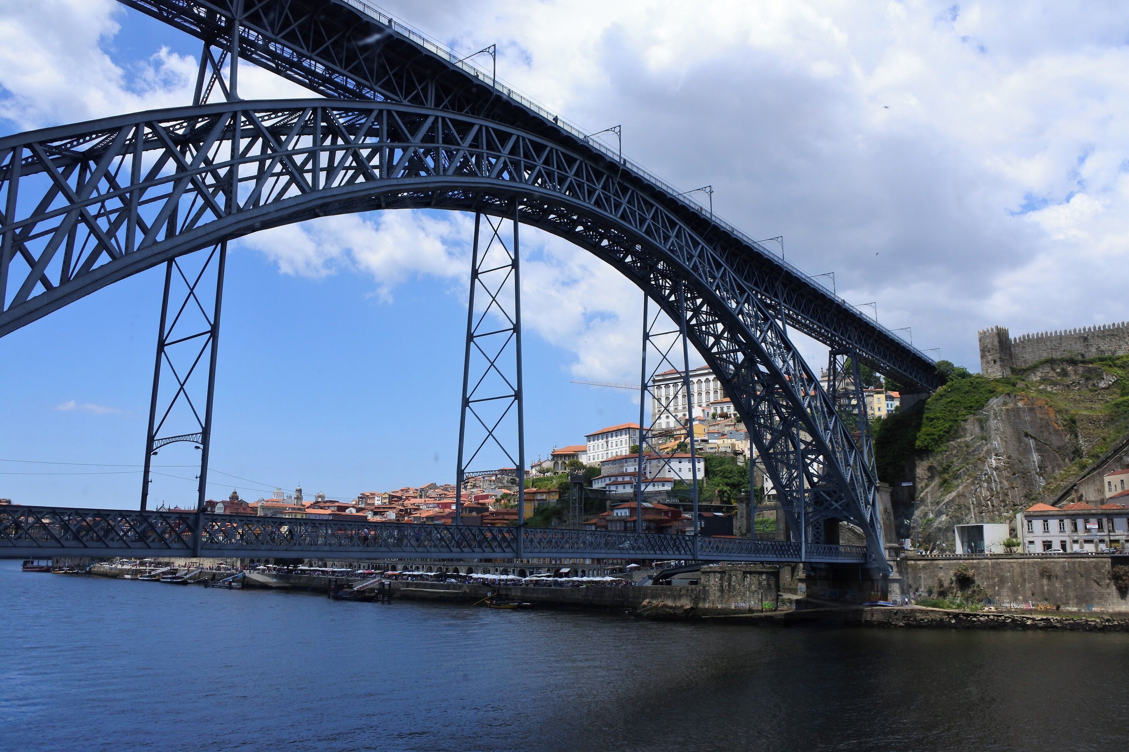 The view of the Dom Luís I. Bridge.

I took this shot from the window of the Burmester cellars when I was visiting it.

Fyi: Visit the Burmesters cellars, it is good value for the price, and the guided tour is interesting.

#porto #portugal #bridge #river
