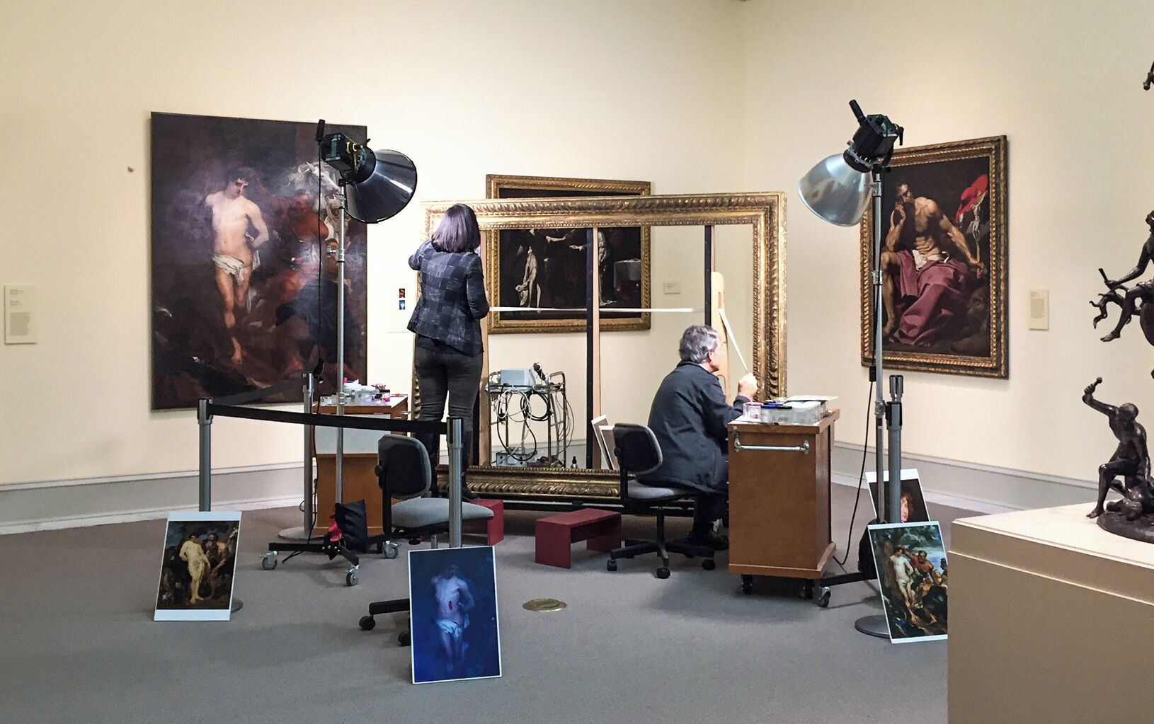 Even though the paintings are historical, gorgeous and dramatic, the frames are equally as impressive.  Here, two artists are cleaning and touching up on the frames.  
This museum is located just outside the crowded area of downtown Norfolk and was started by Walter Chrysler Jr, son to the car company founder.  Even though there are memberships that individuals and families can purchase, the museum is free to visit, which makes it nice to visit whenever time allows or to see the different exhibits.