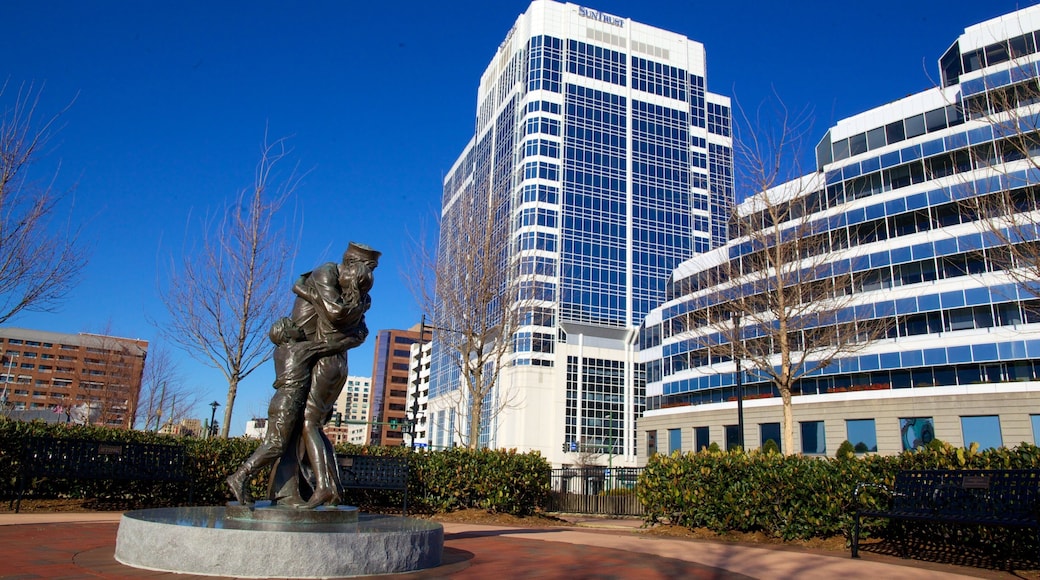 VirgĂnia caracterizando arquitetura moderna, um jardim e um arranha-cĂ©u