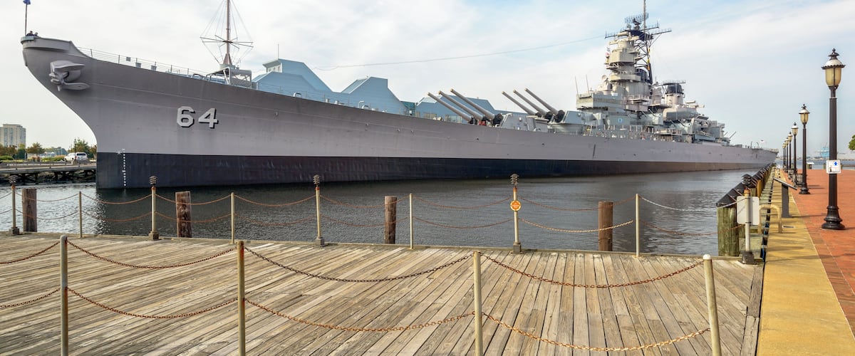 The USS Wisconsin BB64 as seen docked in downtown Norfolk Va.