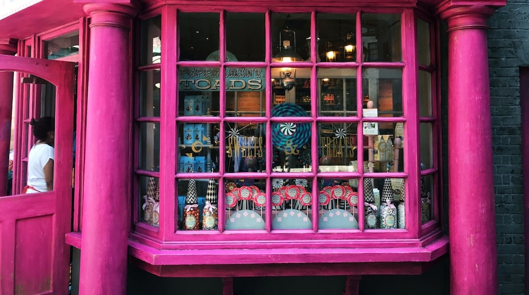 If the peppermint toads sign didn't get your attention the bright pink building will!
You won't leave this sweet shop without a chocolate frog or pumpkin juice. Located only in the Wizarding World of Harry Potter.
#SweetSpot