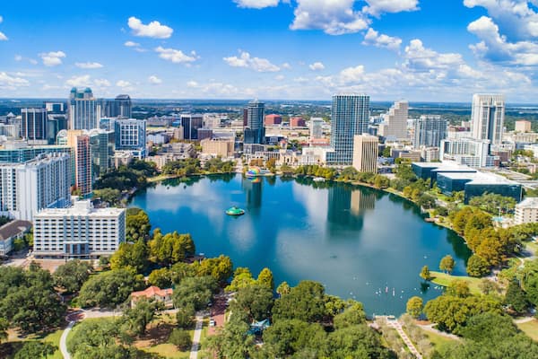 Orlando, Florida, USA Downtown Drone Skyline Aerial