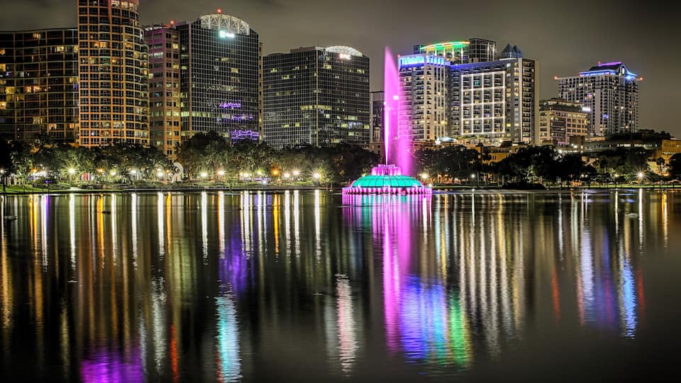 A beautiful, drizzly night in Orlando with cool temps and bright lights. Gotta love what I can find in #MyBackyard right here in this city. Just after sunset when the sky is a little more blue is a perfect time to capture the skyline and reflection. It is called "blue hour" and it's the most stunning time to catch a skyline.