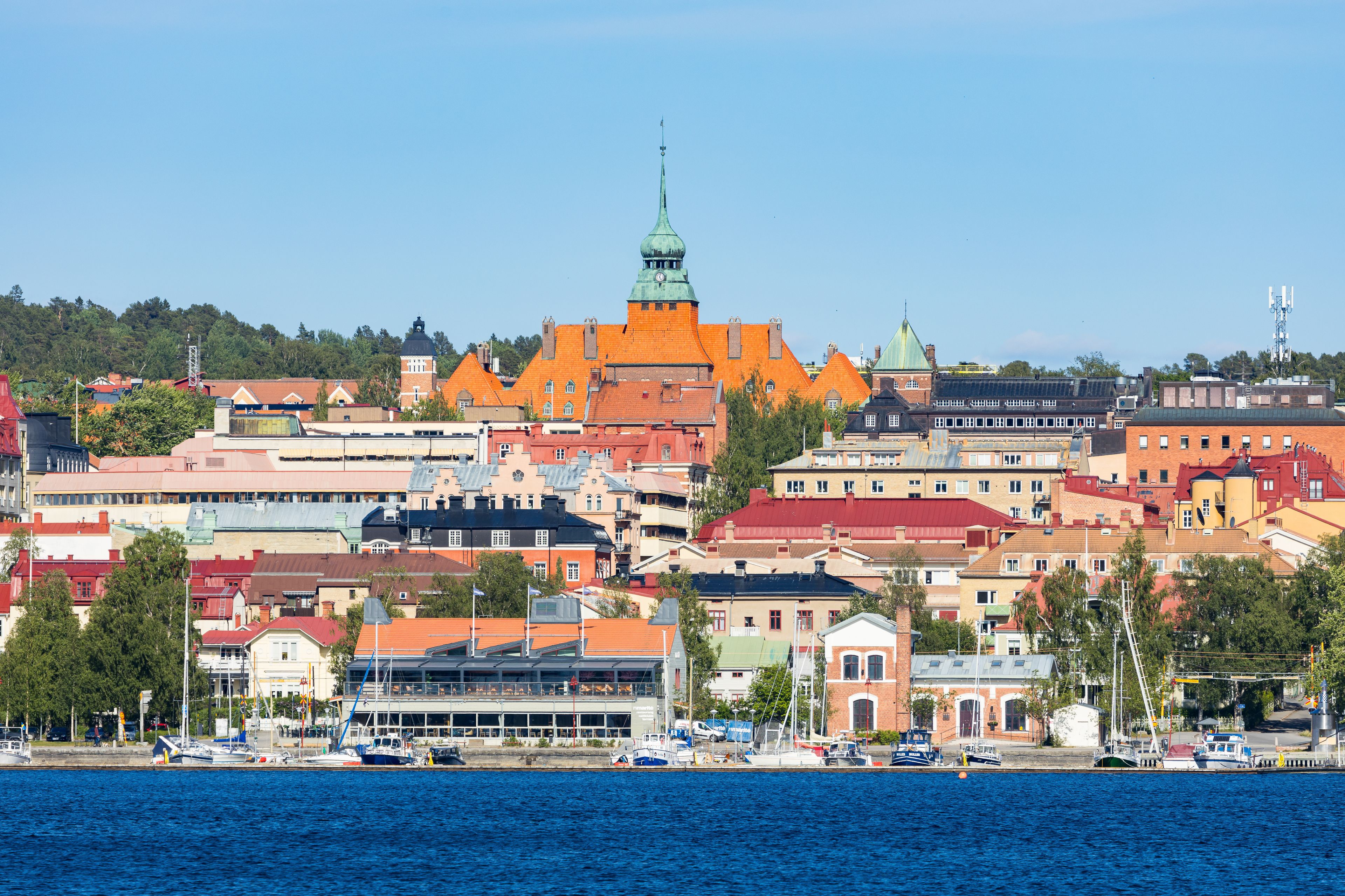 City centre and waterfront of Östersund in Sweden on a summer day