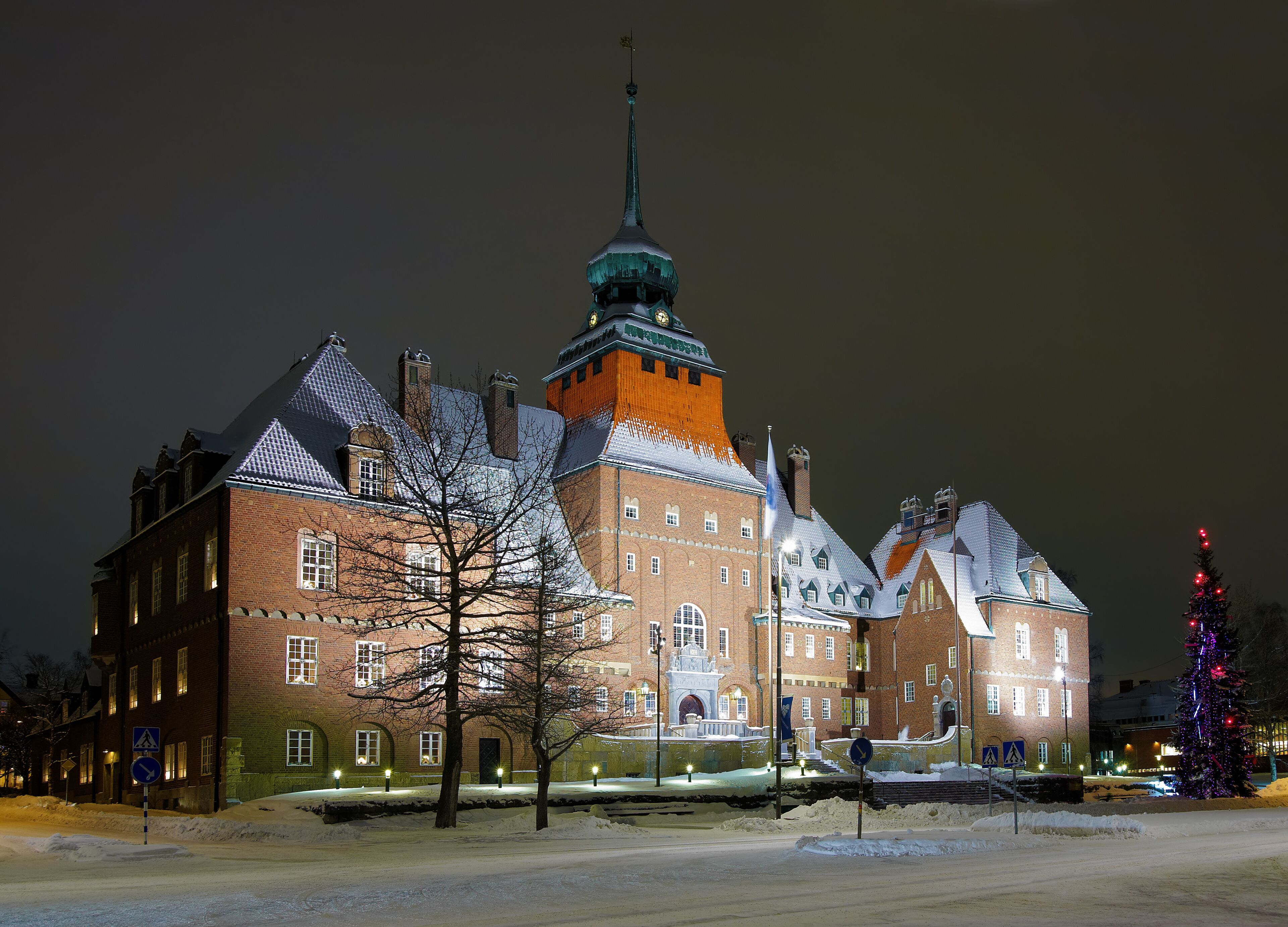 City Hall in Ostersund at winter evening, Sweden