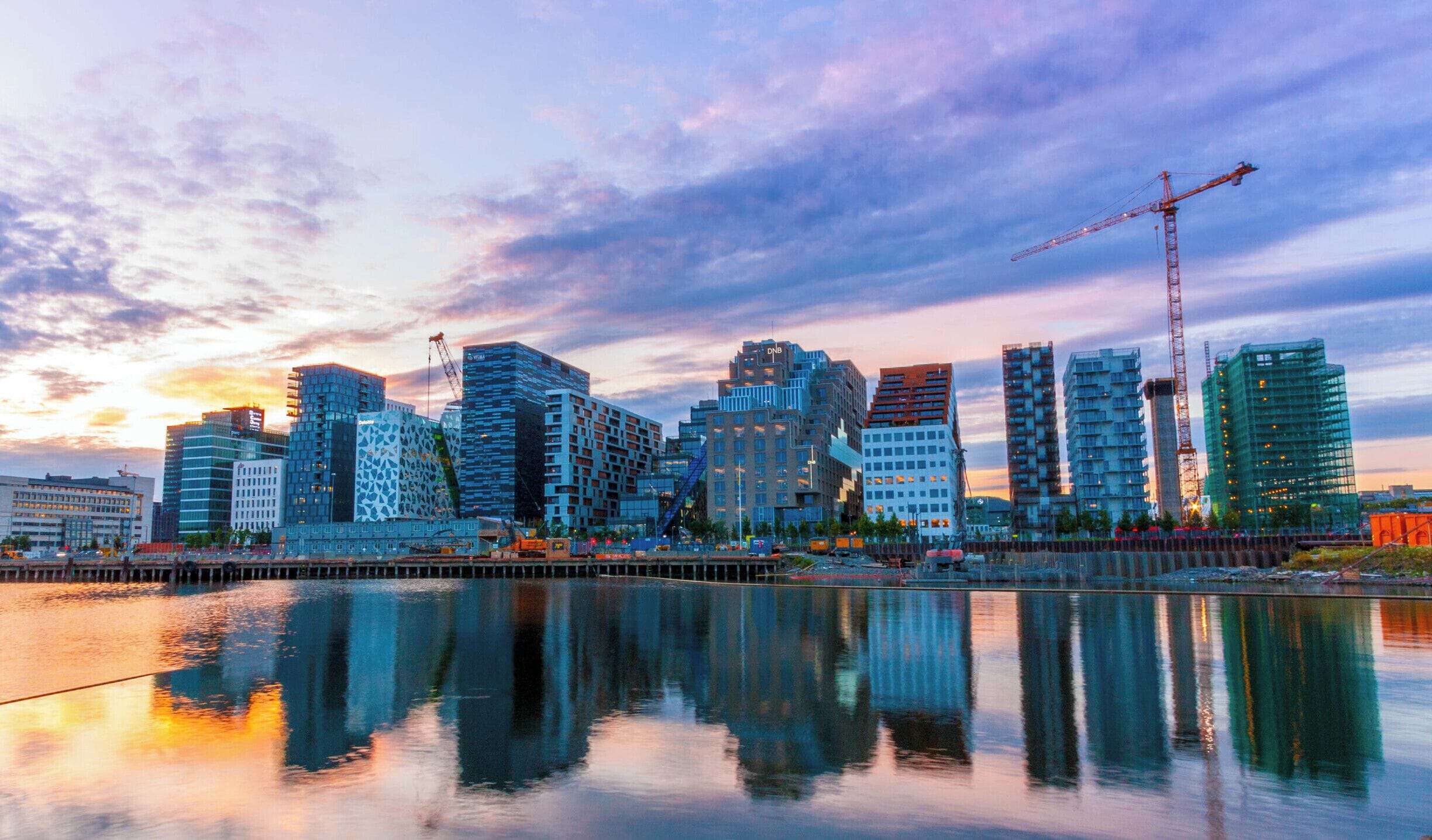 Barcode, Oslo, Norway. The city's new (and only) skyline. Looks pretty cool in the sunset.