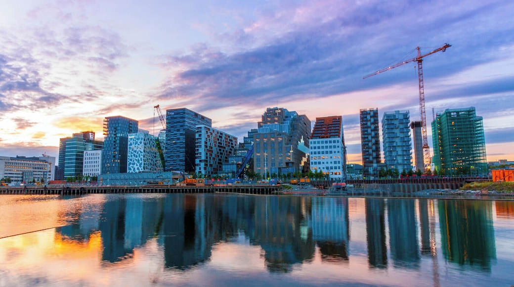 Barcode, Oslo, Norway. The city's new (and only) skyline. Looks pretty cool in the sunset.
