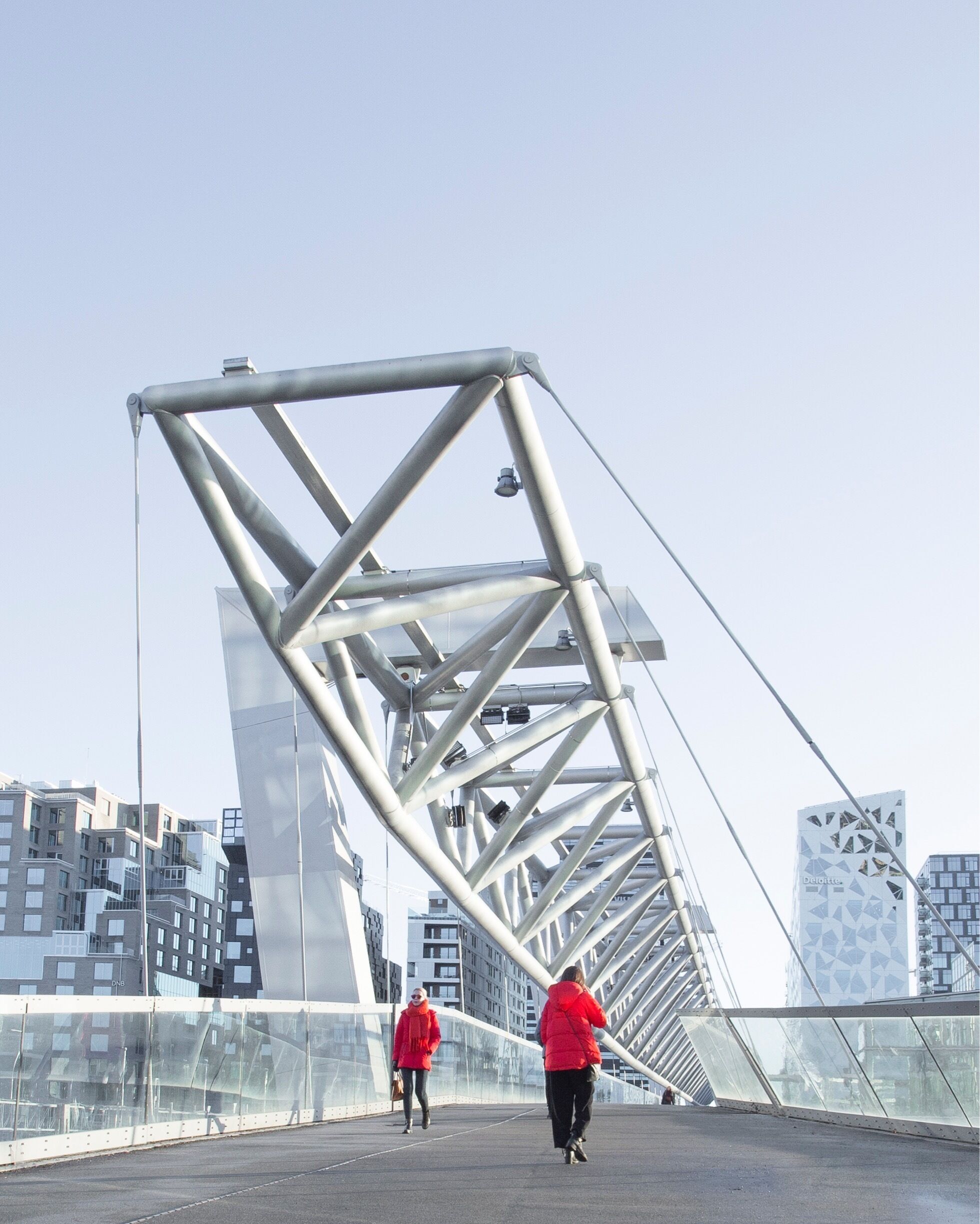 Bridge crossing over the traintracks at Oslo station. 