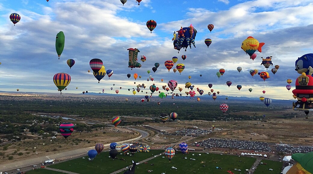 Hundreds of balloons for the hot air balloon fiesta in Albuquerque. My view from one of them. #visitabq #balloonfiesta #beautifulcolors #amazingviews #blue
