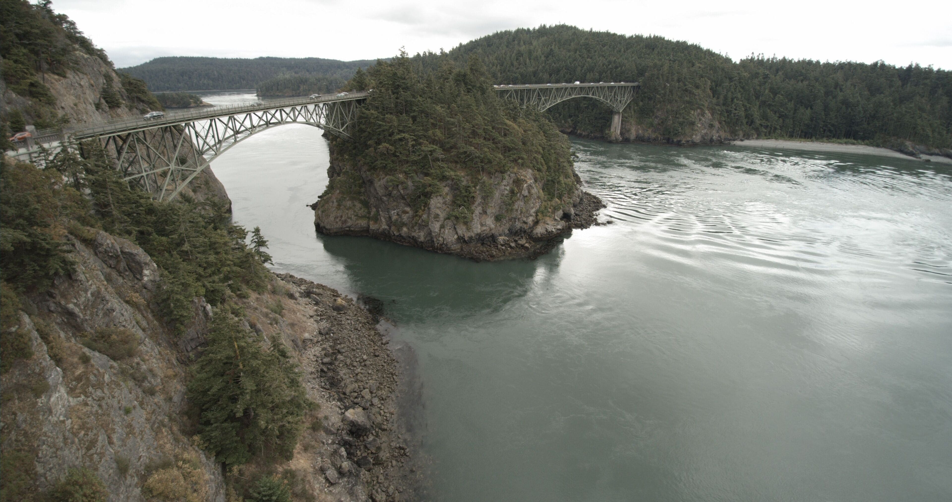 Point Deception Bridge Aerial Photo Anacortes Washington Bay Water