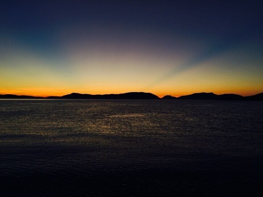 Sunset from Washington Park Beach in Anacortes, Washington. 