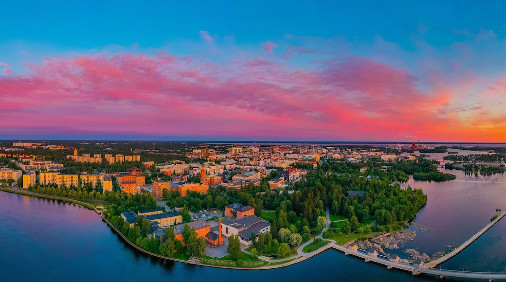 Sunset panorama view of Finnish town Oulu