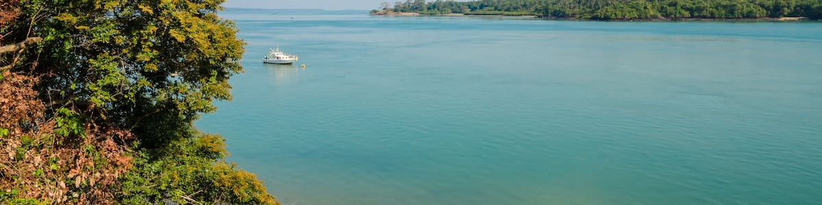 Scenic view over ocean and neighbour island of Bubaque, Bijagos Archipelago, Guinea Bissau