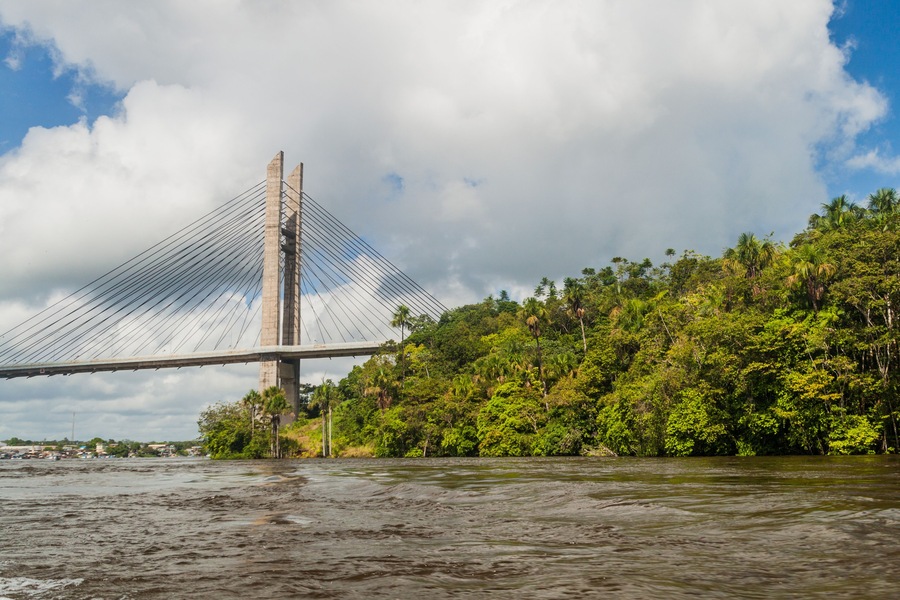 Bridge over river Oyapock (Oiapoque) between French Guiana and Brazil