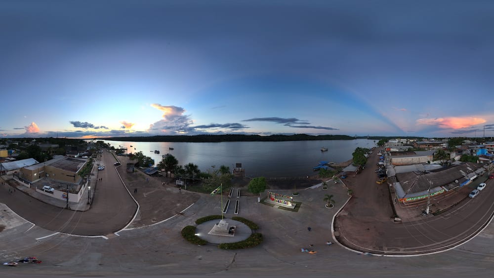 360 aerial photo taken with drone of Monumento Extremo Oiapoque in Oiapoque, Amapá, Brazil