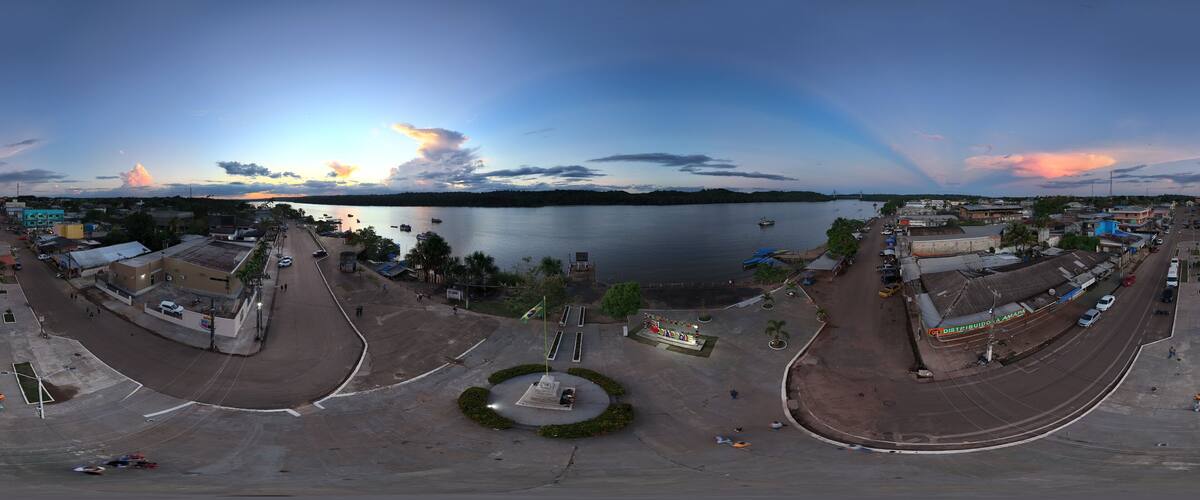 360 aerial photo taken with drone of Monumento Extremo Oiapoque in Oiapoque, Amapá, Brazil