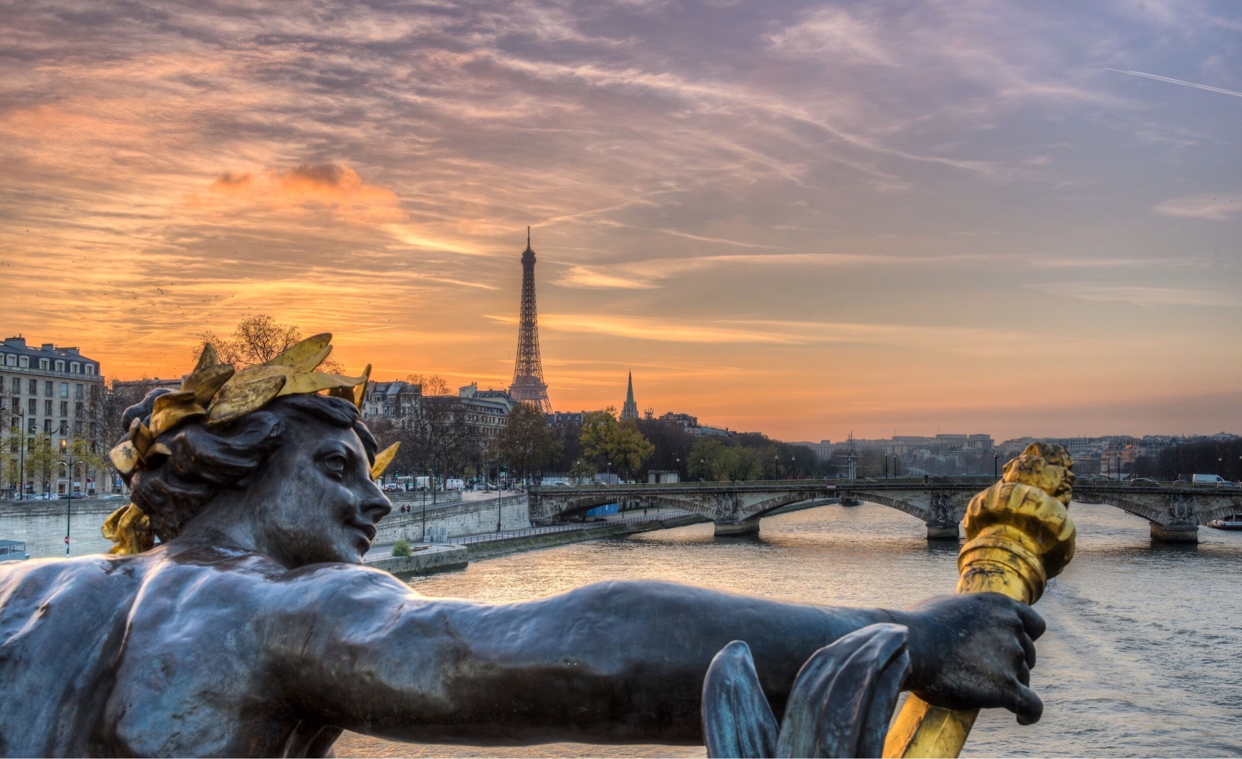 Beautiful sunset with Eiffel Tower in the back 