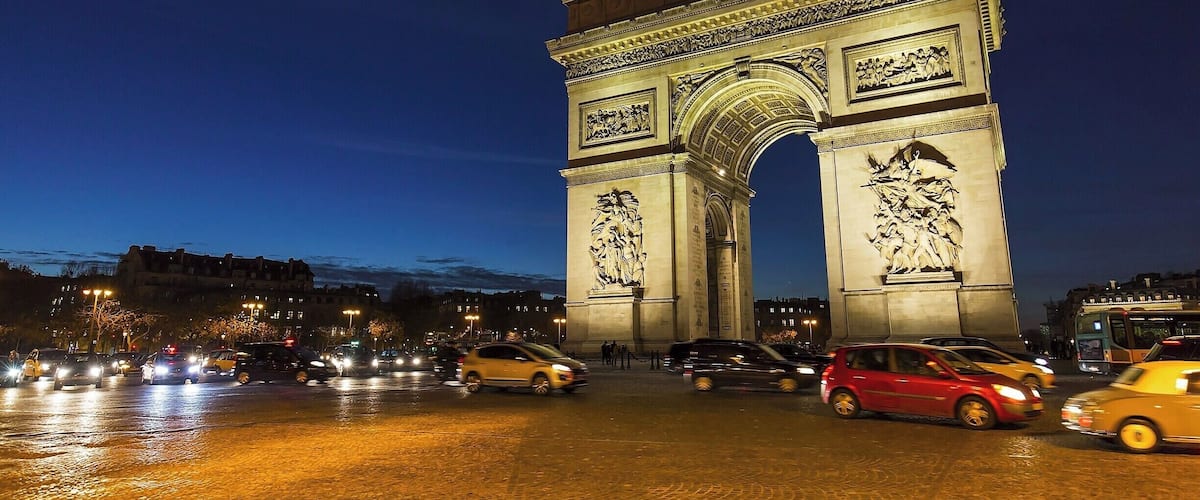 The Arc is wonderfully lit at night. Climb the stairs (no lift) to the roof, and enjoy a grand view of Paris from 164 ft (50 m) up.
The Arc was built in the early 1800s at Napoleon's request to honor soldiers of the French Revolutionary and Napoleonic Wars. The Tomb of the Unknown Soldier was added after WWI.