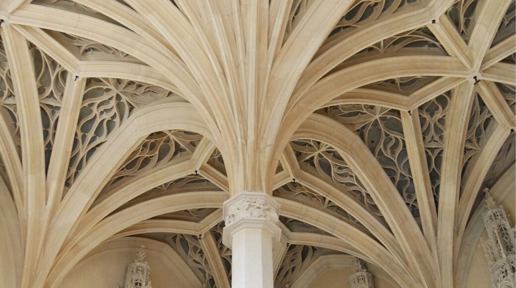 Central pillar and part of the ceiling of the Abbot's Chapel in the Musée de Cluny. The chapel is the best preserved room in the 15th century medieval townhouse that is the museum. The architectural style is called Flamboyant Gothic. #instone