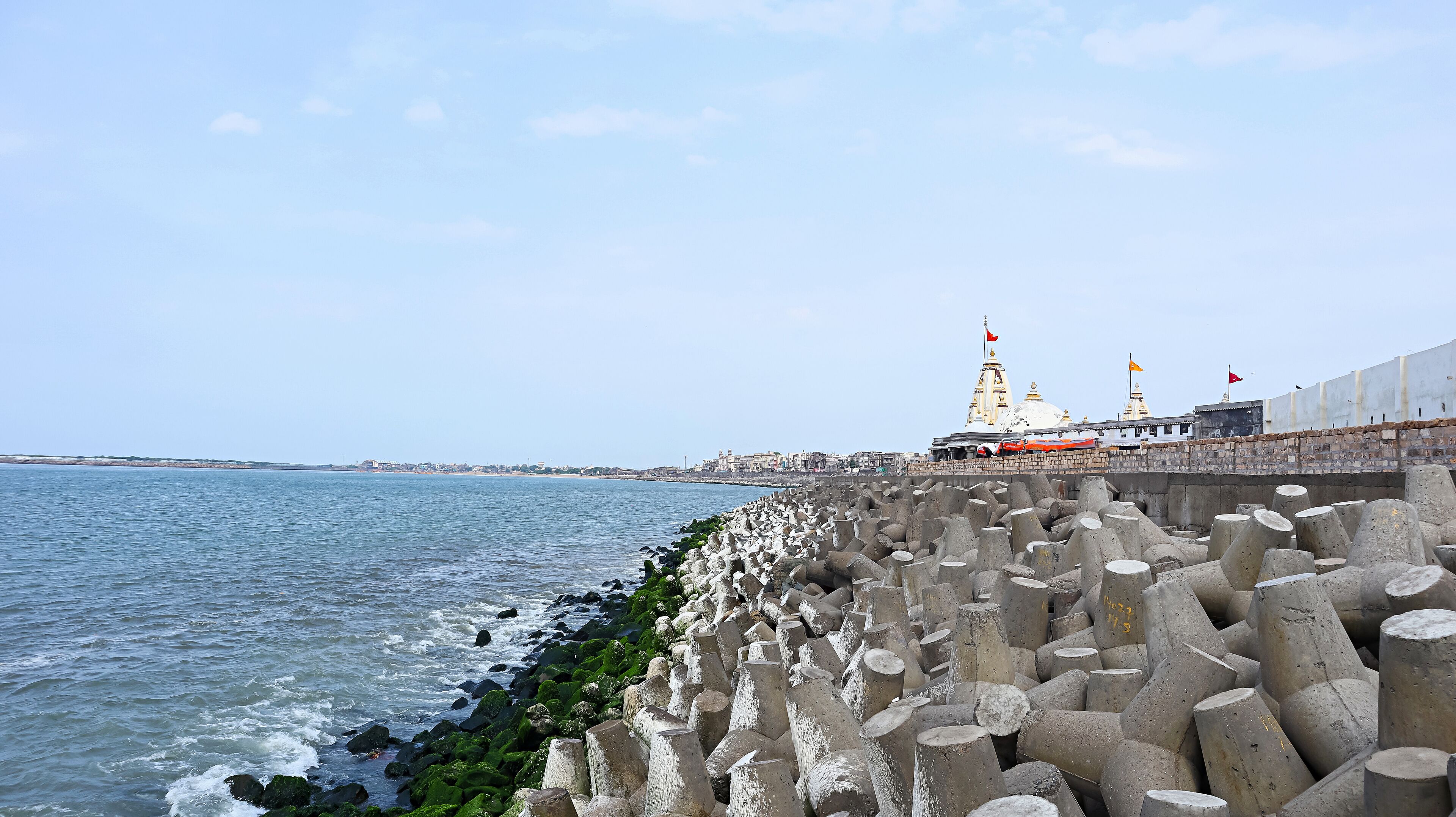 Beautiful view of Porbandar seaside and Indreshwar Mahadev Temple, Porbandar, Gujarat, India.
