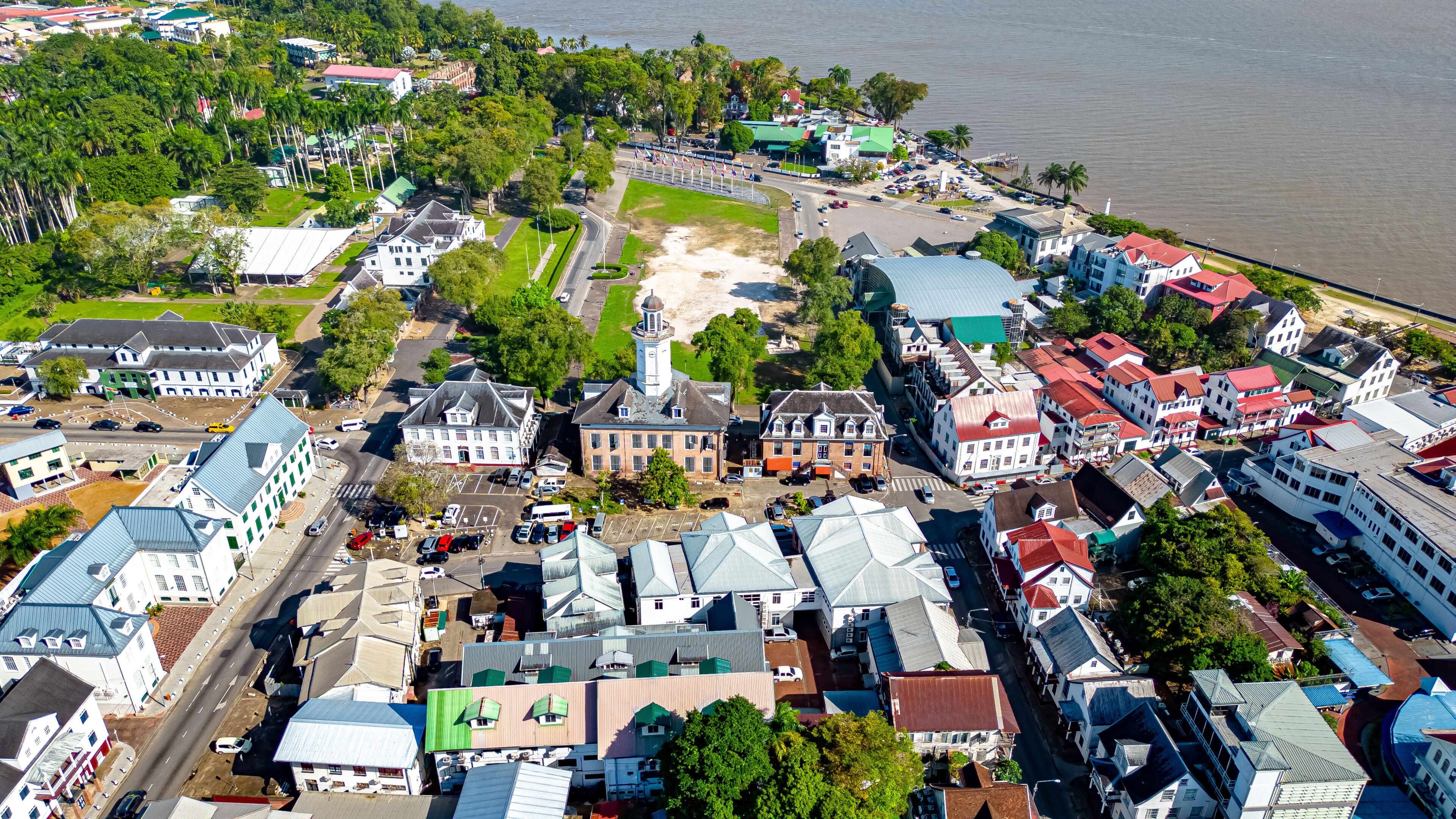 Paramaribo independence square from drone 
