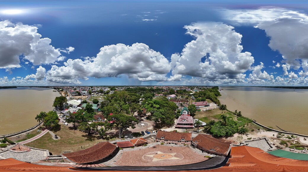 360 aerial photo taken with drone of Fort Zeelandia in Paramaribo, Suriname