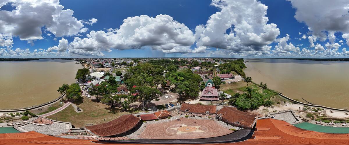 360 aerial photo taken with drone of Fort Zeelandia in Paramaribo, Suriname