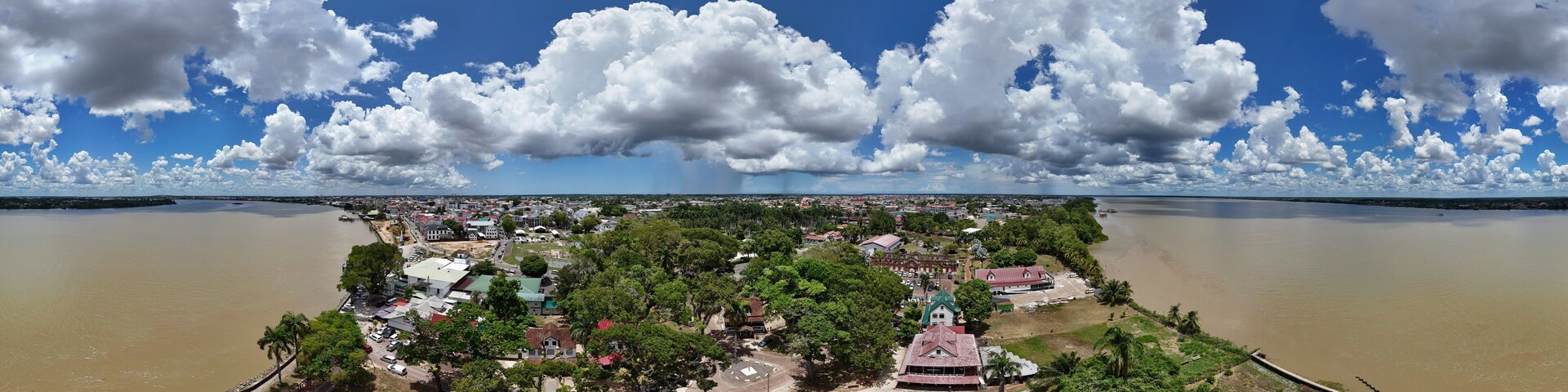 360 aerial photo taken with drone of Fort Zeelandia in Paramaribo, Suriname