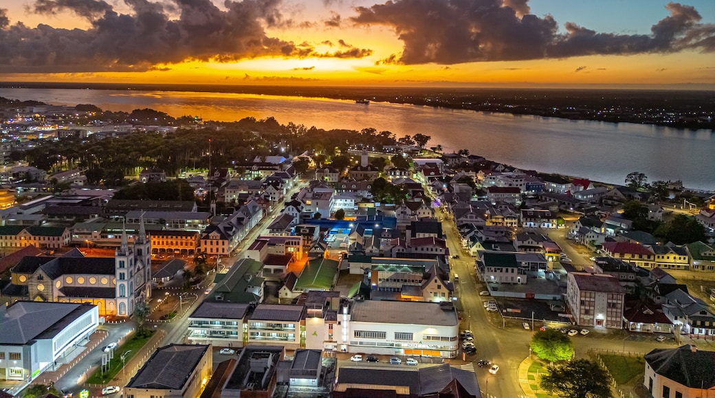 Sunrise in Paramaribo from drone
