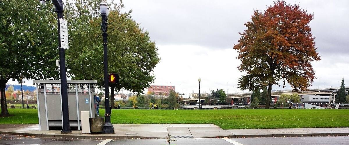 World's smallest park (in the middle of the crosswalk)
