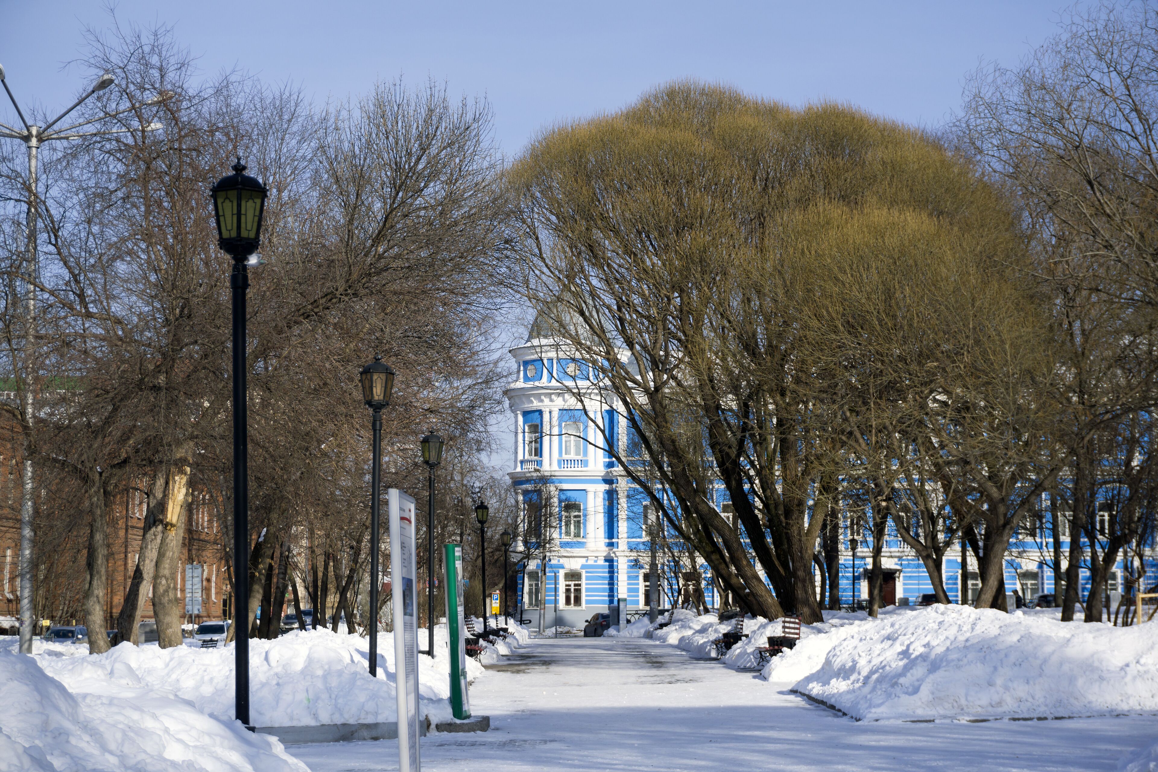winter cityscape with historical buildings
