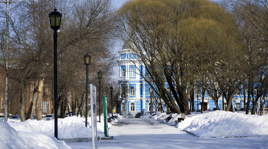 winter cityscape with historical buildings