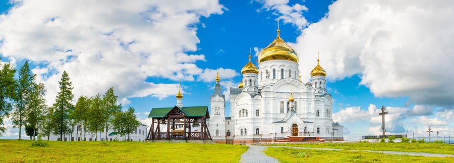 Belogorsky Monastery in Perm Krai, Russia. Panorama