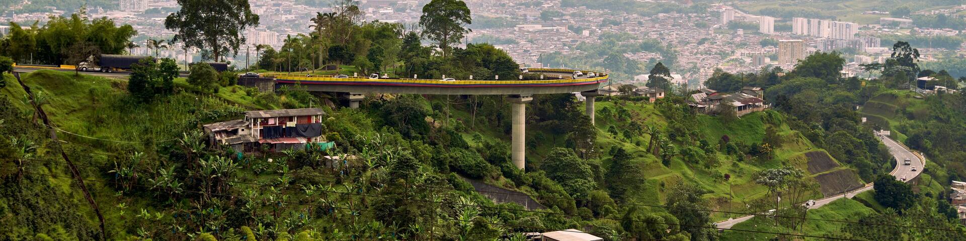 Architectural marvel: The helical bridge in Pereira, Colombia. Panoramic View