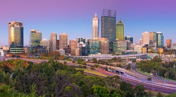 Perth. Panoramic cityscape image of Perth skyline, Australia during twilight blue hour.