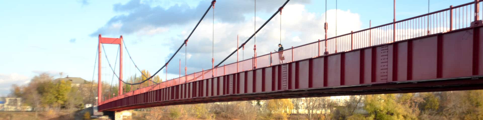 Russia Penza October 24, 2020: Druzhba suspension bridge on cables across the Sura river