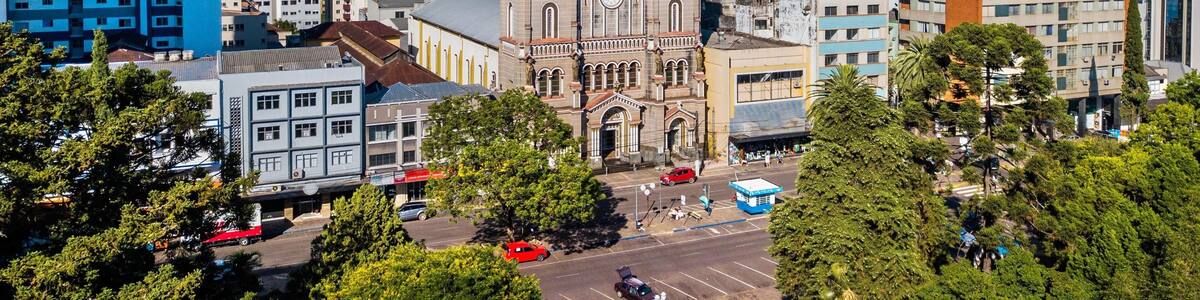 Passo Fundo RS. Aerial view of the cathedral and central square of the city of Passo Fundo, state of Rio Grande do Sul, Brazil