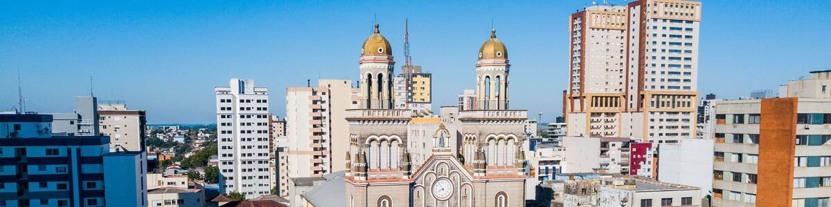 Passo Fundo RS. Aerial view of the cathedral and central square of the city of Passo Fundo, state of Rio Grande do Sul, Brazil