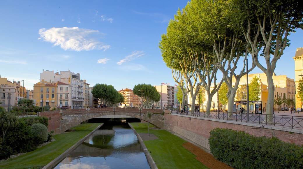Perpignan caracterizando um rio ou córrego, um jardim e uma ponte