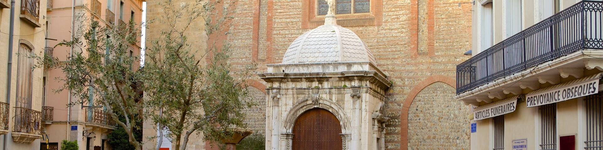 Perpignan featuring a square or plaza and street scenes as well as a small group of people