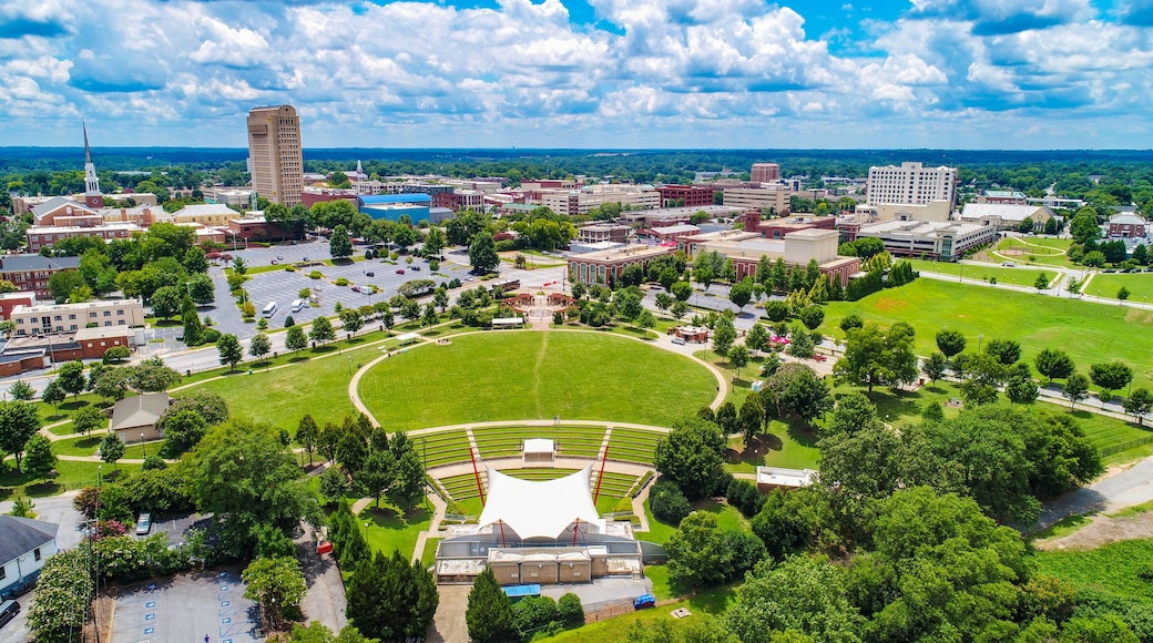 Drone Aerial of Downtown Spartanburg South Carolina Skyline